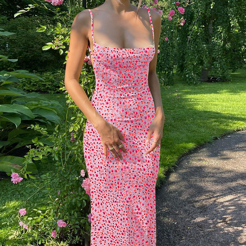 OM- 2025 Spring/Summer Ins Style European and American Women's New Sexy Slim-fit Backless Strapless Floral Dress