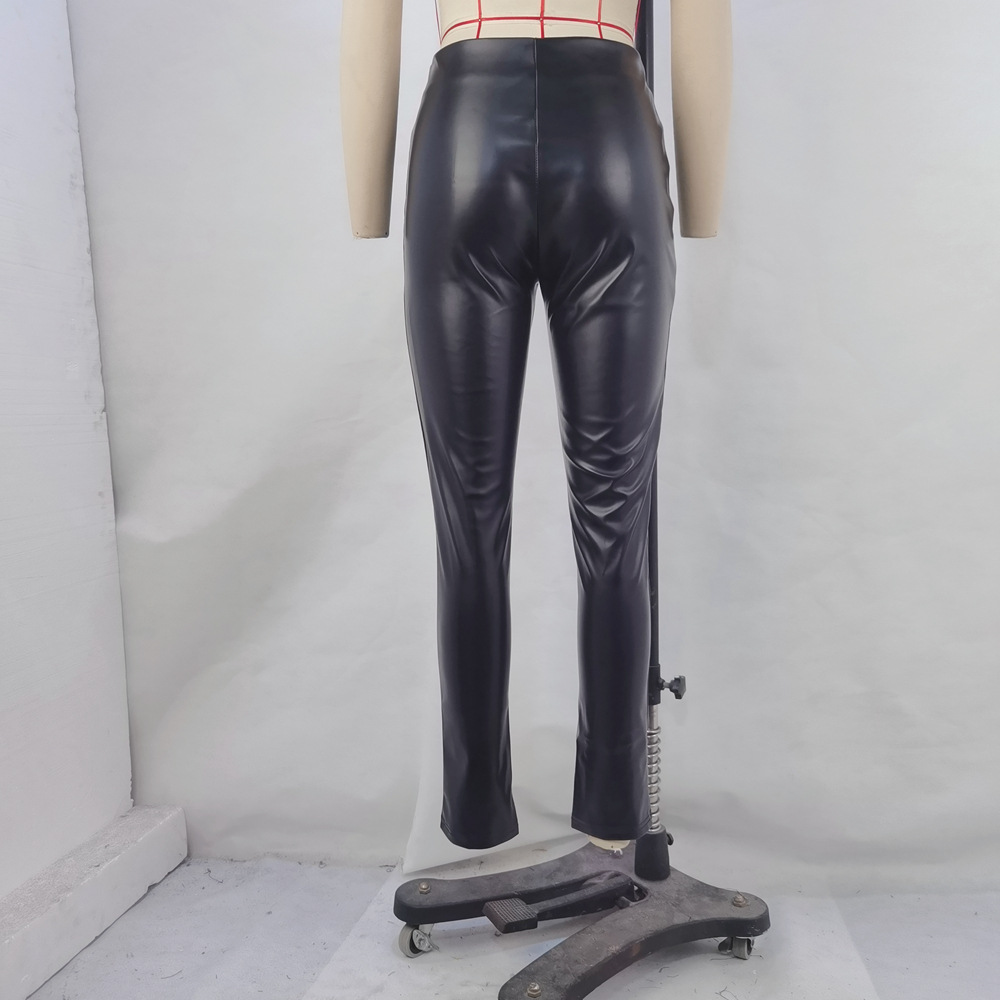 OM-2025 Fall/Winter Hot Item Fashion High-Waisted Butt-Lifting Skinny Slimming PU Leather Pants Women's Pants